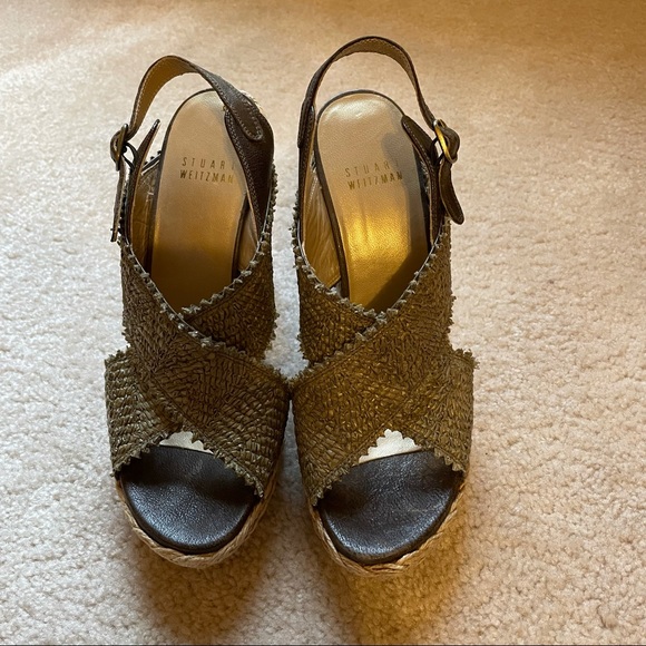 Stuart Weitzman Alex Raffia Green Wedge Shoes Size 7.5 - Picture 9 of 9
